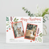 Modern Merry kerstary Foliage 2 foto Feestdagenkaart (Staand voorkant)