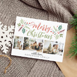 Modern Merry kerstary Foliage Photo Collage Briefkaart<br><div class="desc">Modern Merry kerstary Foliage Photo Collage Briefkaart</div>