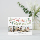Modern Merry kerstary Foliage Photo Collage Briefkaart (Staand voorkant)