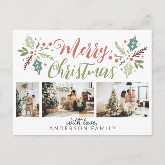 Modern Merry kerstary Foliage Photo Collage Briefkaart (Voorkant)