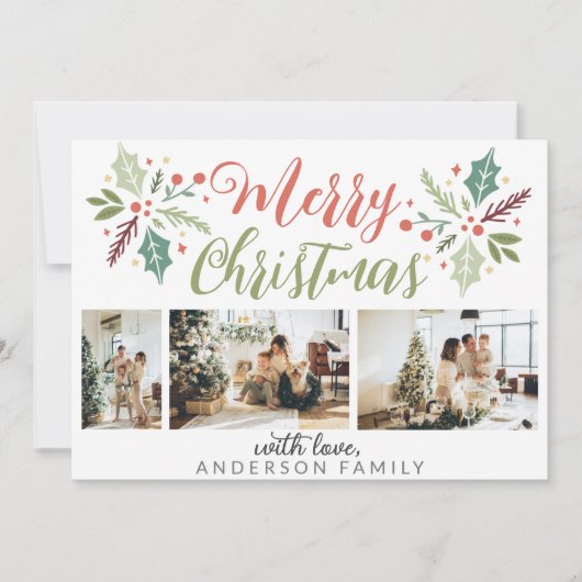 Modern Merry kerstary Foliage Photo Collage Feestdagenkaart (Voorkant)