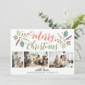 Modern Merry kerstary Foliage Photo Collage Feestdagenkaart (Staand voorkant)