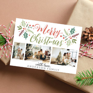 Modern Merry kerstary Foliage Photo Collage Feestdagenkaart
