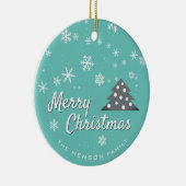 Modern Merry Kerstblauw Keramisch Ornament (Rechts)