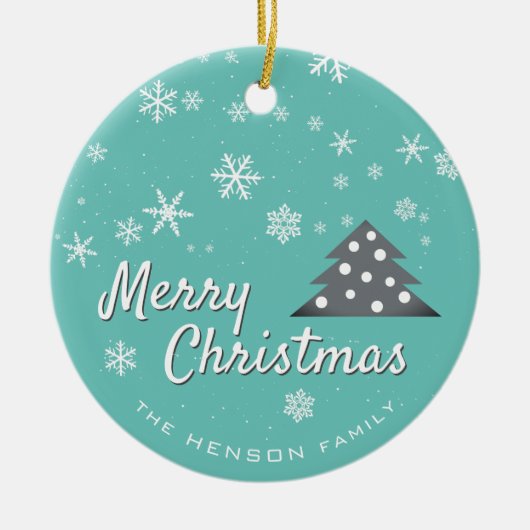 Modern Merry Kerstblauw Keramisch Ornament (Voorkant)