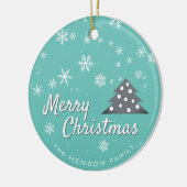 Modern Merry Kerstblauw Keramisch Ornament (Links)