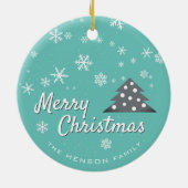 Modern Merry Kerstblauw Keramisch Ornament (Achterkant)