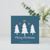 Modern Merry kerstbomen en Stars Bleu Feestdagenkaart (Staand voorkant)