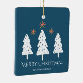 Modern Merry kerstbomen Stars Foto Blue Keramisch Ornament (Rechts)