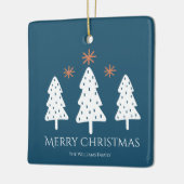 Modern Merry kerstbomen Stars Foto Blue Keramisch Ornament (Links)