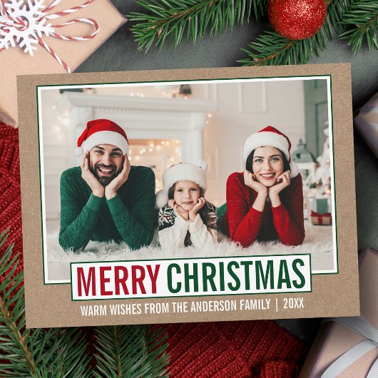 Modern Merry kerstfamilie Foto Kraft Briefkaart