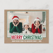 Modern Merry kerstfamilie Foto Kraft Briefkaart (Voorkant)