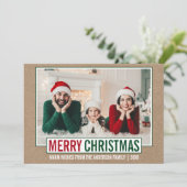 Modern Merry kerstfamilie Foto Kraft Feestdagenkaart (Staand voorkant)