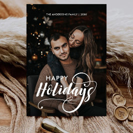 Modern Merry Kerstfamilie Foto naam Tartan Feestdagenkaart