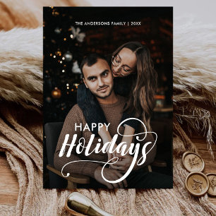 Modern Merry Kerstfamilie Foto naam Tartan Feestdagenkaart