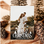 Modern Merry Kerstfamilie Foto naam Tartan Feestdagenkaart<br><div class="desc">Moderne kerstfamilie Foto: RED TARTAN</div>