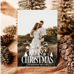 Modern Merry Kerstfamilie Foto naam Tartan Feestdagenkaart