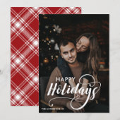 Modern Merry Kerstfamilie Foto naam Tartan Feestdagenkaart (Voorkant / Achterkant)