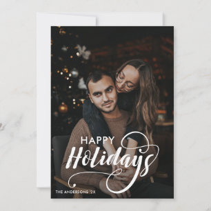 Modern Merry Kerstfamilie Foto naam Tartan Feestdagenkaart