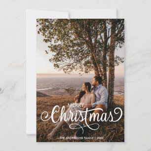 Modern Merry Kerstfamilie Foto naam Tartan Feestdagenkaart
