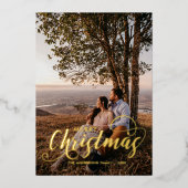 Modern Merry Kerstfamilie Foto naam Tartan Folie Feestdagenkaart (Voorkant)