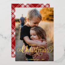 Modern Merry Kerstfamilie Foto naam Tartan