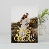 Modern Merry Kerstfamilie Foto naam Tartan Folie Feestdagenkaart (Staand Voorkant)