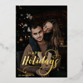 Modern Merry Kerstfamilie Foto naam Tartan Folie Feestdagenkaart (Voorkant)