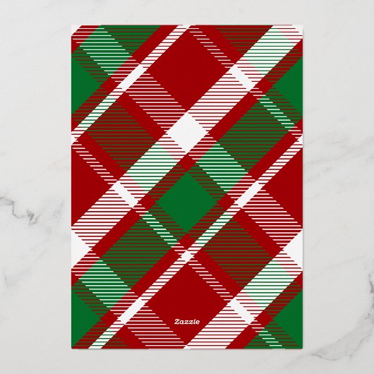 Modern Merry Kerstfamilie Foto naam Tartan Folie Feestdagenkaart (Achterkant)