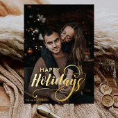 Modern Merry Kerstfamilie Foto naam Tartan Folie Feestdagenkaart