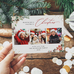 Modern Merry kerstFloral 3 Fotogroet Feestdagenkaart