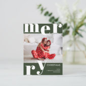 Modern Merry kerstfoto Forest Green Feestdagenkaart (Staand voorkant)
