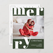 Modern Merry kerstfoto Forest Green Feestdagenkaart (Voorkant / Achterkant)