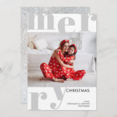 Modern Merry kerstfoto grijs Feestdagenkaart (Voorkant / Achterkant)