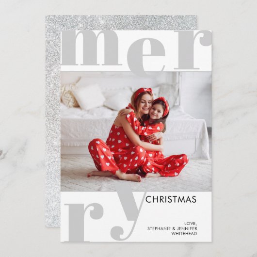 Modern Merry kerstfoto grijs Feestdagenkaart (Voorkant / Achterkant)