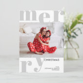 Modern Merry kerstfoto grijs Feestdagenkaart (Staand voorkant)