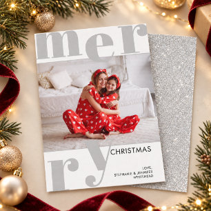 Modern Merry kerstfoto grijs Feestdagenkaart
