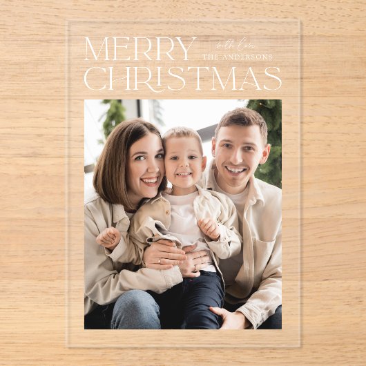 Modern Merry kerstfoto Holiday Acryl Uitnodigingen (Voorkant)