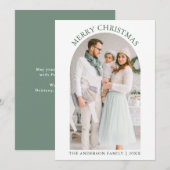 Modern Merry kerstfoto Sage Green Feestdagenkaart (Voorkant / Achterkant)