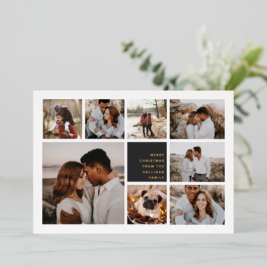 Modern Merry | Kerstfotocollage Folie Feestdagenkaart (Staand Voorkant)