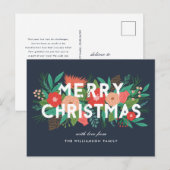 Modern Merry kerstgebold Floral Familienaam Feestdagenkaart (Voorkant / Achterkant)