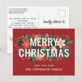 Modern Merry kerstgebold Floral Familienaam Feestdagenkaart (Voorkant / Achterkant)