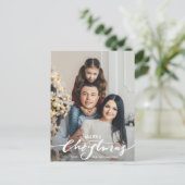 Modern Merry Kersthand Lettered Family Foto Briefkaart (Staand voorkant)