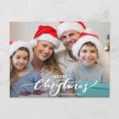 Modern Merry Kersthand Lettered Family Foto Briefkaart (Voorkant)