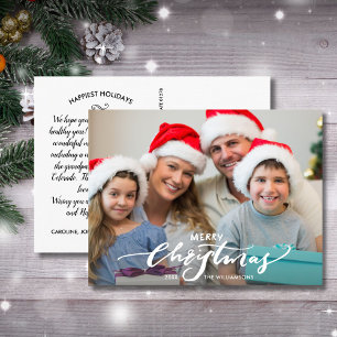 Modern Merry Kersthand Lettered Family Foto Briefkaart