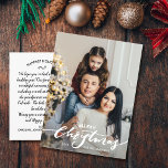 Modern Merry Kersthand Lettered Family Foto Briefkaart<br><div class="desc">Vier het seizoen met dit leuke briefkaart met je verticale foto en de handgeletterde woorden "Vrolijk kerstfeest" op de voorkant en je aangepaste notitie op de achterkant. Of verwijder, als u wilt, de getypte notitie op de achterkant en schrijf elk briefkaart afzonderlijk. Voeg je retouradres toe zodat je gemakkelijk kunt...</div>