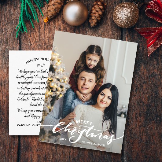 Modern Merry Kersthand Lettered Family Foto Briefkaart