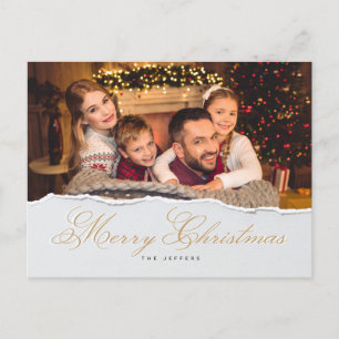 Modern Merry Kersthand Lettered Family Foto  Briefkaart