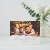 Modern Merry Kersthand Lettered Family Foto Briefkaart (Staand voorkant)