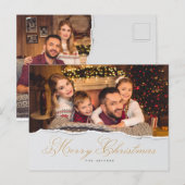 Modern Merry Kersthand Lettered Family Foto Briefkaart (Voorkant / Achterkant)